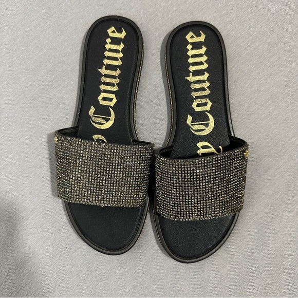 Juicy Couture size 10 black rhinestone slides, sandals, sparkle, party, summer - Picture 3 of 11